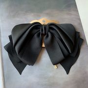 韩国黑色缎面大蝴蝶结发夹，高级感弹簧夹头花发卡头饰发饰马尾夹女