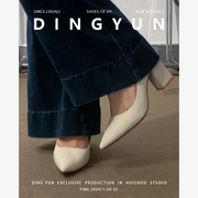 丁允dingyun白色高跟鞋粗跟尖头单鞋通勤不累脚工作女鞋日常百搭