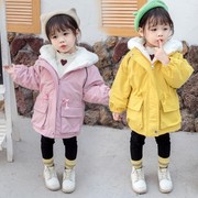 女童秋冬装加绒外套2021童装女宝宝洋气中长款风衣加厚棉衣冬