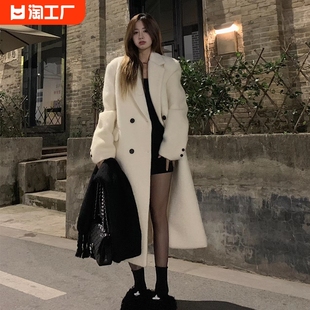 长款白色呢子大衣女毛呢，外套2023秋冬季韩系小个子高级感今年流行