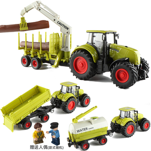 大号农业拖拉机抓木头木材运输车，翻斗拖车喷水车儿童汽车模型玩具