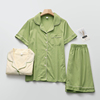森系睡衣女短袖短裤纯棉日系开衫绿色家居睡眠服可外穿薄款空调服