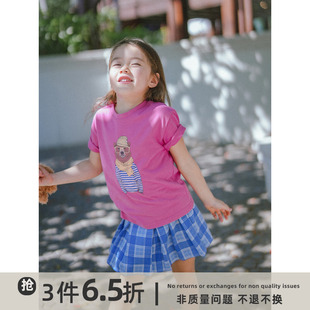 史豌豆女童卡通印花t恤2023夏季亲子装儿童舒适休闲短袖上衣