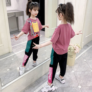 女童夏季t恤休闲裤，两件套装2024中大儿童装韩版男童九分裤