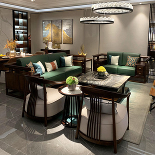 新中式沙发现代简约轻奢禅意，别墅客厅沙发组合乌丝檀实木高端家具