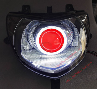 喜之星福星HJ100T-7摩托车双光透镜天使眼恶魔氙气灯大灯总成改装