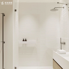 日式拉槽浴室卫生间瓷砖奶油白格栅侘寂轻奢厨房墙砖厕所防滑地砖