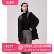 HONRN/红质灰色中长款连帽羊毛呢子大衣外套女秋冬HG55OD036