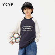 YCYP童装拼色纯棉男童T恤长袖中大童2024春装休闲儿童上衣潮T