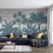 ting热带雨林风景墙画北欧式客厅美式复古墙纸，无缝壁画定制