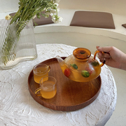 日式ins琥珀色玻璃花茶壶，耐热水果壶，下午茶茶具简约套装凉水扎壶