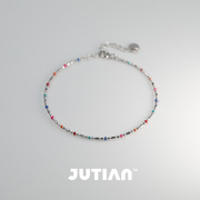jutian原创设计s925纯银，手链女简约个性，彩色滴胶可爱迷你串珠礼物