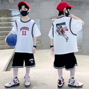 儿童篮球服套装男童灌篮高手球衣小学生，小孩假两件速干运动训练服