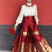 新中式汉服订婚礼服高级感结婚新娘敬酒服红色马面裙2023套装