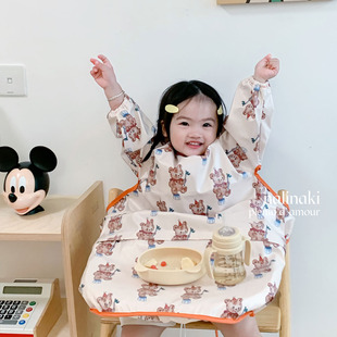 nalinaki宝宝吃饭防脏神器婴儿罩衣，餐椅围兜防脏一体式可放吸盘碗