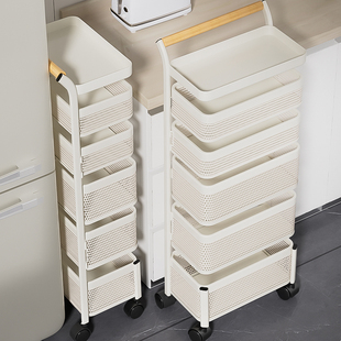不锈钢厨房置物架落地夹缝柜多层冰箱小推车卫生间，超窄移动收纳架