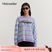 男女同款Holzweiler小衣架系列不对称条纹logo图案针织套头衫