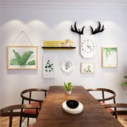 实木照片墙北欧小清新墙面，装饰相框组合钟表，相框墙客厅餐厅相片墙