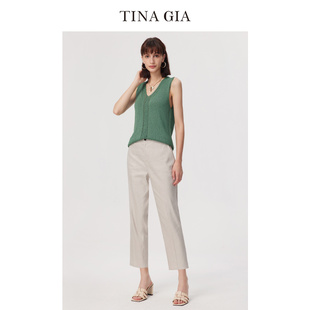 tinagia天纳吉儿春季时尚复古法式浪漫宝，石绿v领女针织背心