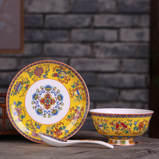 景德镇陶瓷器碗碟汤勺套装中式家用骨瓷仿古寿碗定制酒店骨碟餐具