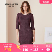 皮尔卡丹女装秋季一步裙紫色九分袖圆领连衣裙P93DL20Z0