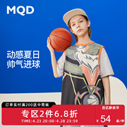 （2件专区）MQD童装男童假两件满版短袖T恤年夏季儿童篮球透气