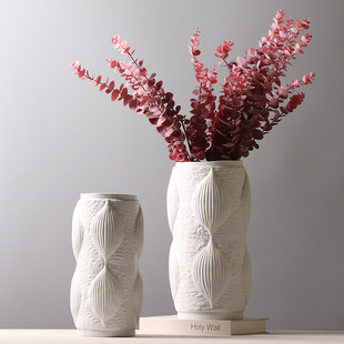 简约现代陶瓷花瓶创意蝴蝶结样式，装饰摆件客厅黑白色直筒工艺品