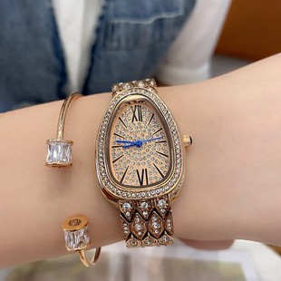 气质满钻表带镶钻士个性手表，女时尚石英玫瑰黄金色(黄金色)普通国产腕表