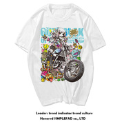阿美咔叽美式复古原宿风卡通，涂鸦t恤摩托车，日系嘻哈街头机车短袖