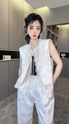 RR fashion 提花蕾丝马甲高腰长裤国风套装两件套女2024夏季