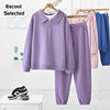 春季2024纯棉休闲运动套装，女两件套假两件卫衣，春秋卫裤潮紫色
