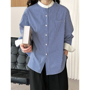 撞色韩系蓝色条纹衬衫女款2024春季休闲时尚宽松设计感时尚潮衬衫