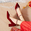 秋季中式结婚鞋子婚纱新娘，鞋粗跟孕妇，一字扣红色秀禾服敬酒鞋