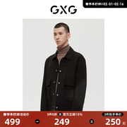 羊毛gxg男装商场，同款极简系列黑色简约短大衣，22年冬季