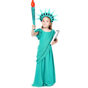美国自由女神像儿童cosplay万圣节服装古希腊女童礼服古罗马长袍