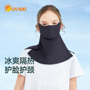 UV100防晒面罩女童护眼角遮阳夏季防紫外线冰丝薄款护颈口罩22579