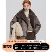 立减麂皮绒羊羔毛外套(毛外套，)女小个子秋冬加厚皮毛一体夹克