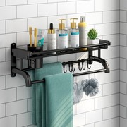卫生间黑色不锈钢置物架浴室收纳架免打孔毛巾架化妆品架壁挂70cm