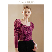 LadySElite/慕裁 上衣女梯型领丝绒短款2023淑女温柔气质长袖卫衣