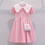 女童连衣裙夏季薄款2023洋气粉色公主裙儿童装雪纺学院风裙子