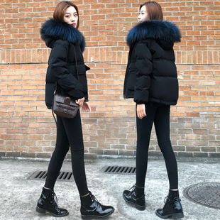 2023冬季时尚黑色韩版显瘦短款气质大毛领小个子连帽女羽绒服
