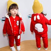 韩式童装宝宝加绒加厚套装，女童冬装婴儿童，三件套0-4岁半宝宝三件