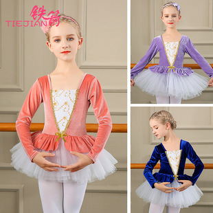 儿童舞蹈服秋季女童金丝绒，连体蓬蓬裙长袖芭蕾舞，练功服外套kf