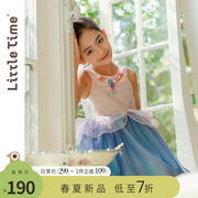 littletime女童美人鱼公主裙亮片2024表演礼服裙夏洋气连衣裙