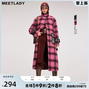 MEETLADY复古英伦风格子毛呢大衣女2023冬季新高级感小众休闲外套