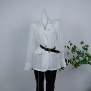 2023初秋韩版透气雪纺长袖，拼接时尚白色小西装，薄外套女装上衣