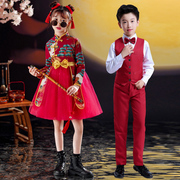 元旦儿童演出服中国风幼儿园表演服小学生大合唱团服装红色蓬蓬裙