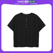 韩国直邮66girls亨利领罗纹T恤短袖T恤短袖T恤竖条纹T恤