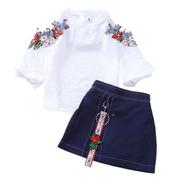 高档女童刺绣套装200s夏季韩版尚女童休闲套2装两女中时大