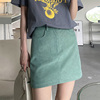 豆绿色半身裙女日系复古设计感小众高腰显瘦防走光a字小个子包臀